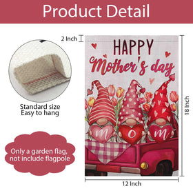 Wodison mothers day flag close-up print showcases cheerful gnome and truck pattern.