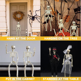 WODMAZ haunted-house skeleton decor adds eerie ambience.