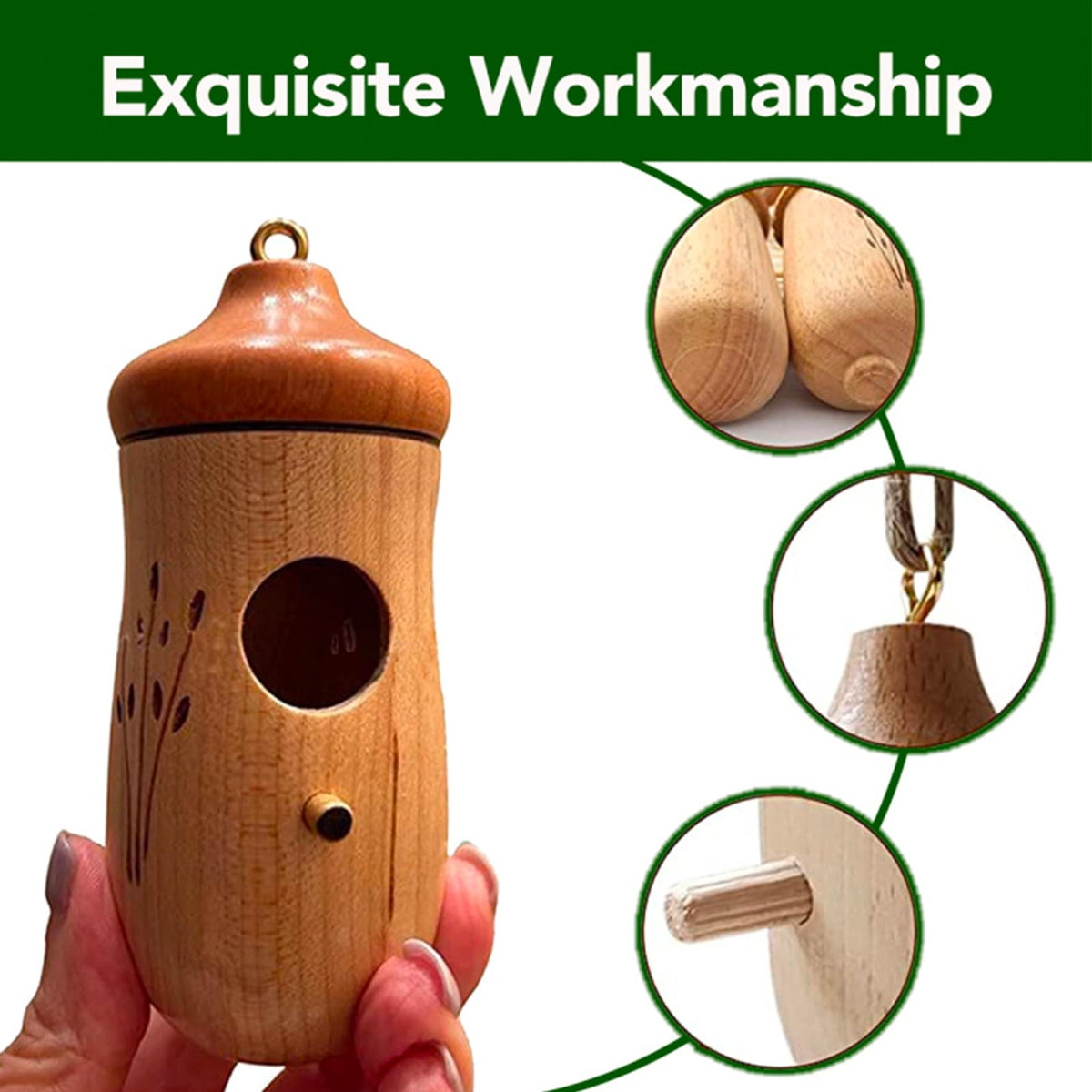 Wodpesur natural wooden hummingbird house in garden setup for wildlife charm.