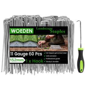 WOEden 60-pack 6-inch landscape staples with hook for secure ground anchoring