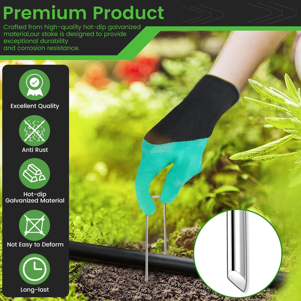 WOEden beveled sharp ends ease insertion into tough soil