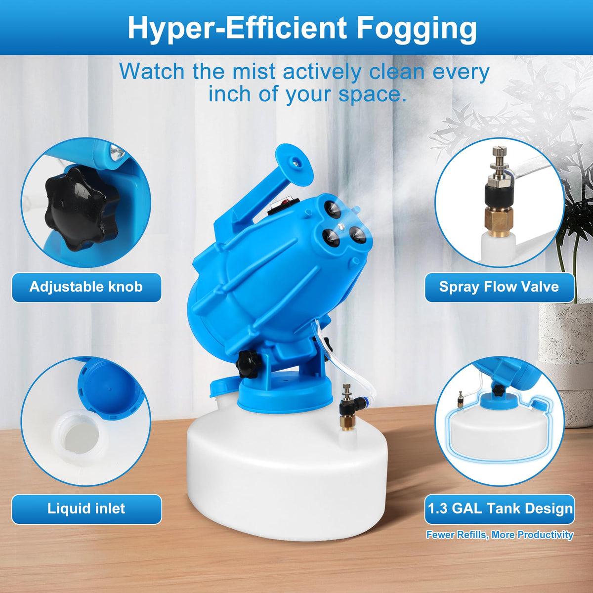 WOEden fogger compact portable design with a comfortable carrying handle.
