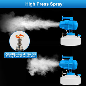 WOEden fogger wide-area spraying demo in classrooms shows efficient coverage.