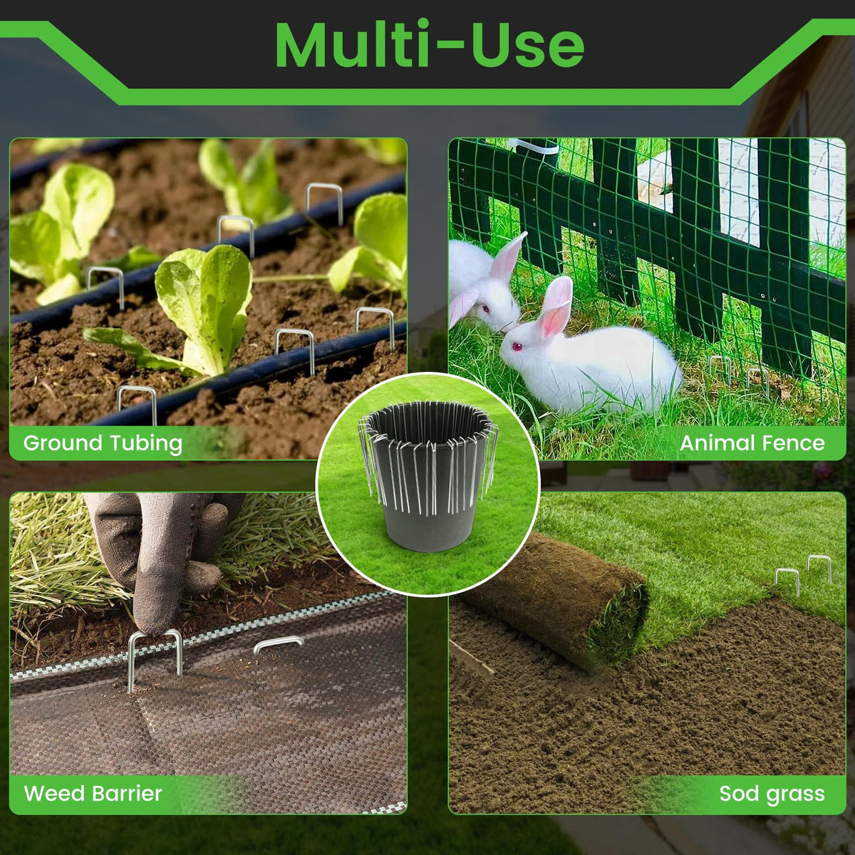 WOEden versatile stakes secure weed barriers, drip tubing, and tarps
