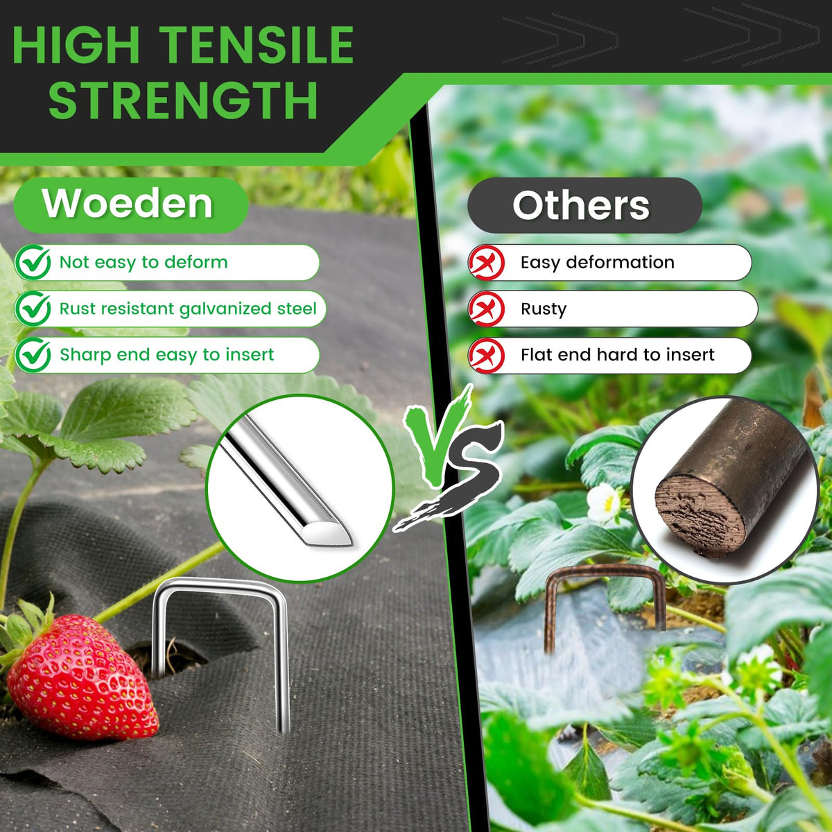 WOEden outdoor landscape stakes in use for anchoring a fabric sheet