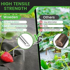 WOEden outdoor landscape stakes in use for anchoring a fabric sheet