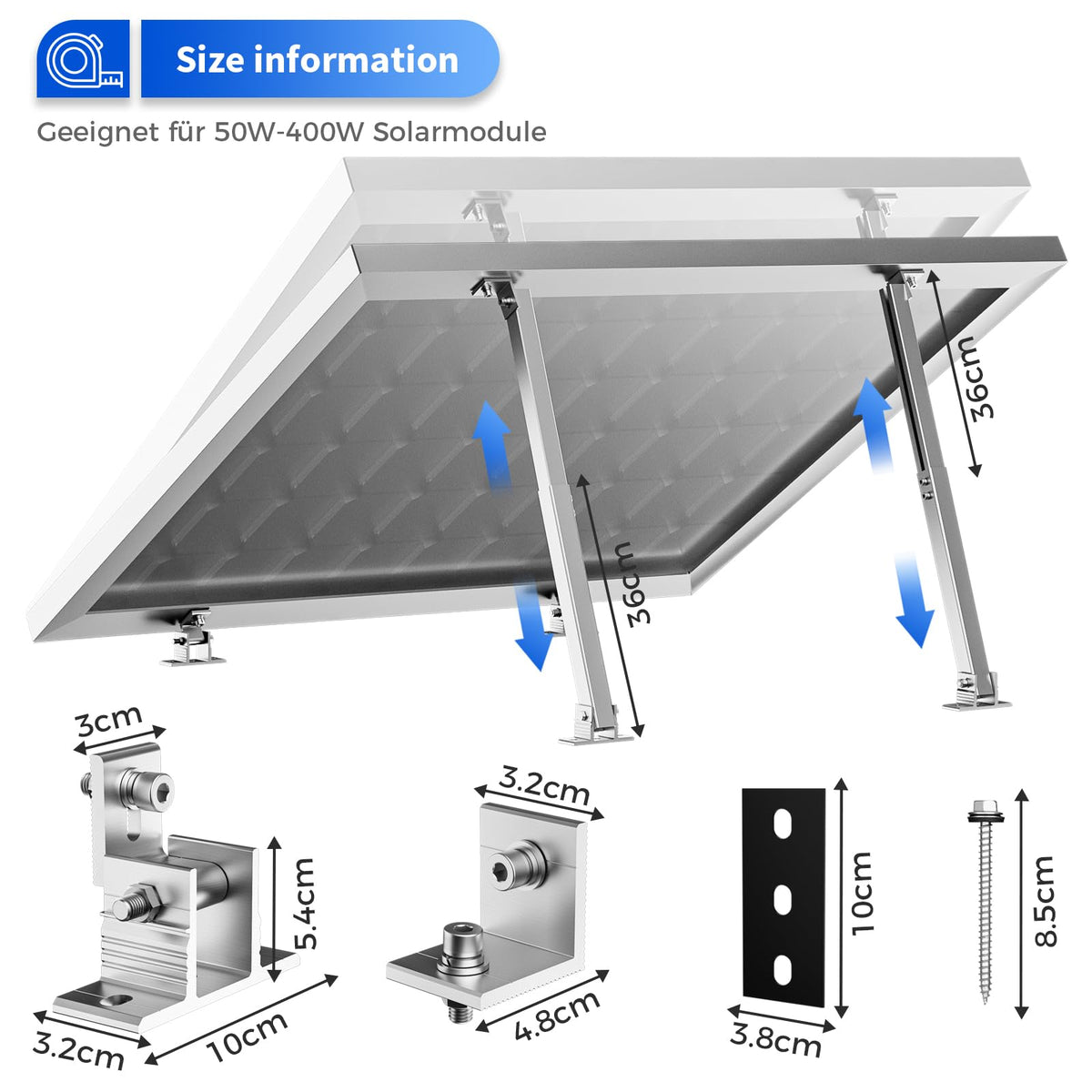 WOEFSTE tilt angle adjustment from 15 to 30 degrees for sun optimization.