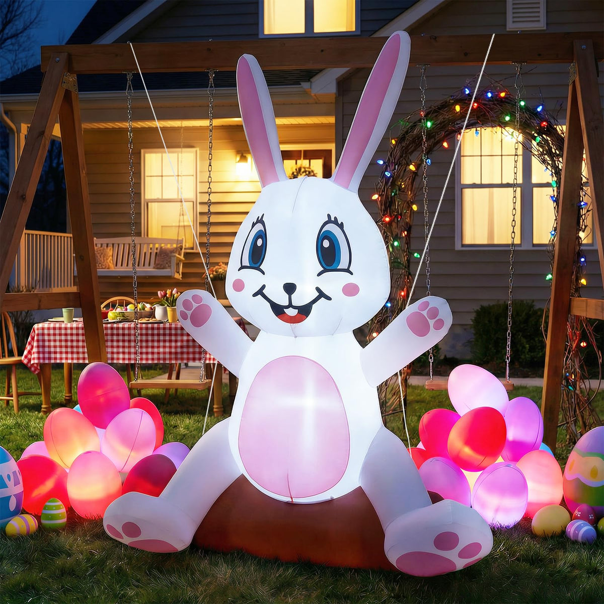 WOGOON bunny hanging display suspended by ropes for versatile setup