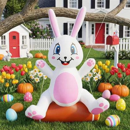 WOGOON 4ft Easter bunny inflatable with LED lights for outdoor display