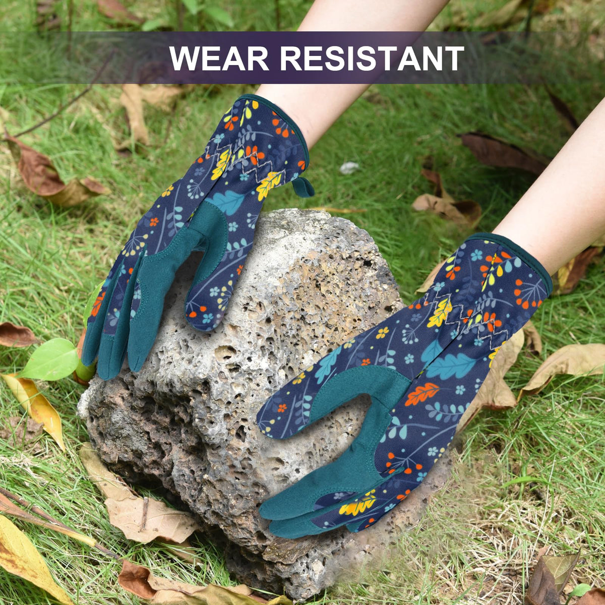 Interior of WOHEER gloves leaf blue resists dirt and offers comfortable planting tasks