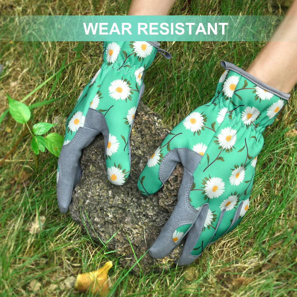 WOHEER leather palm provides a firm grip for digging and planting.