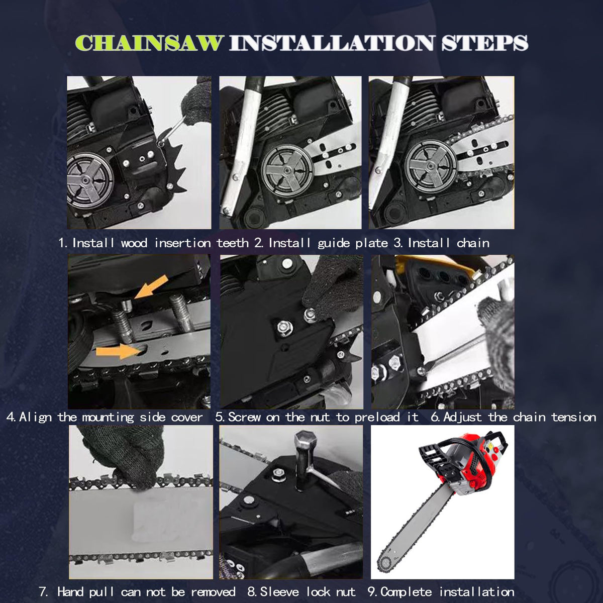WOIZAO chainsaw shown in outdoor farm setting, durable for tasks.