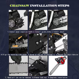WOIZAO chainsaw shown in outdoor farm setting, durable for tasks.