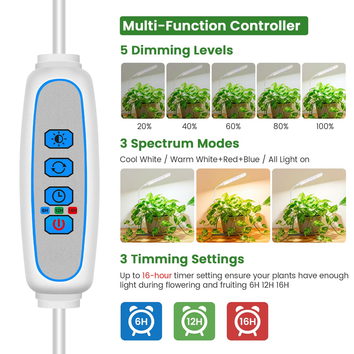 Wolezek grow light adjustable height from 6.5 to 26 inches for flexibility.