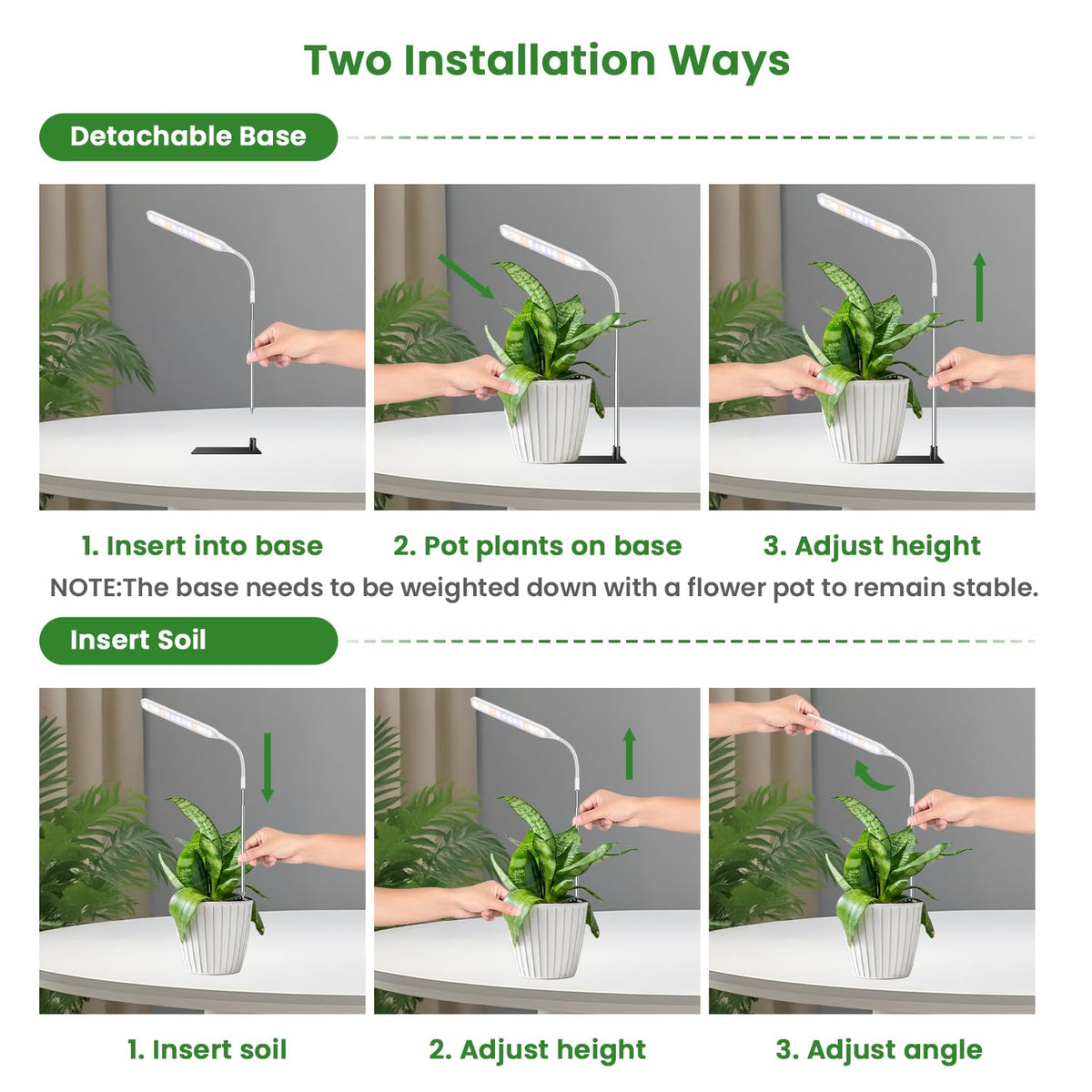 Wolezek grow light inserted into the plant pot for compact setups.