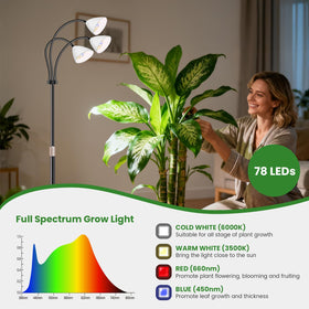 Wolezek three-head LED grow light panel for balanced coverage