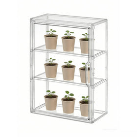 Wollibao mini greenhouse indoors with clear front for easy plant monitoring.
