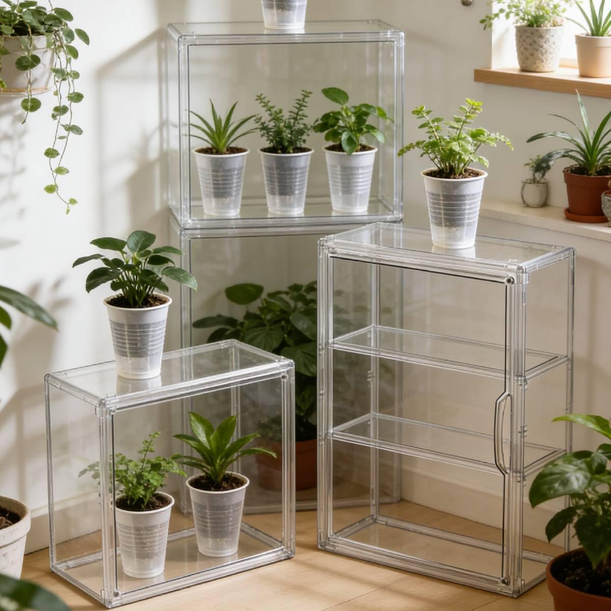Wollibao mini greenhouse magnetic door for quick access and protection.