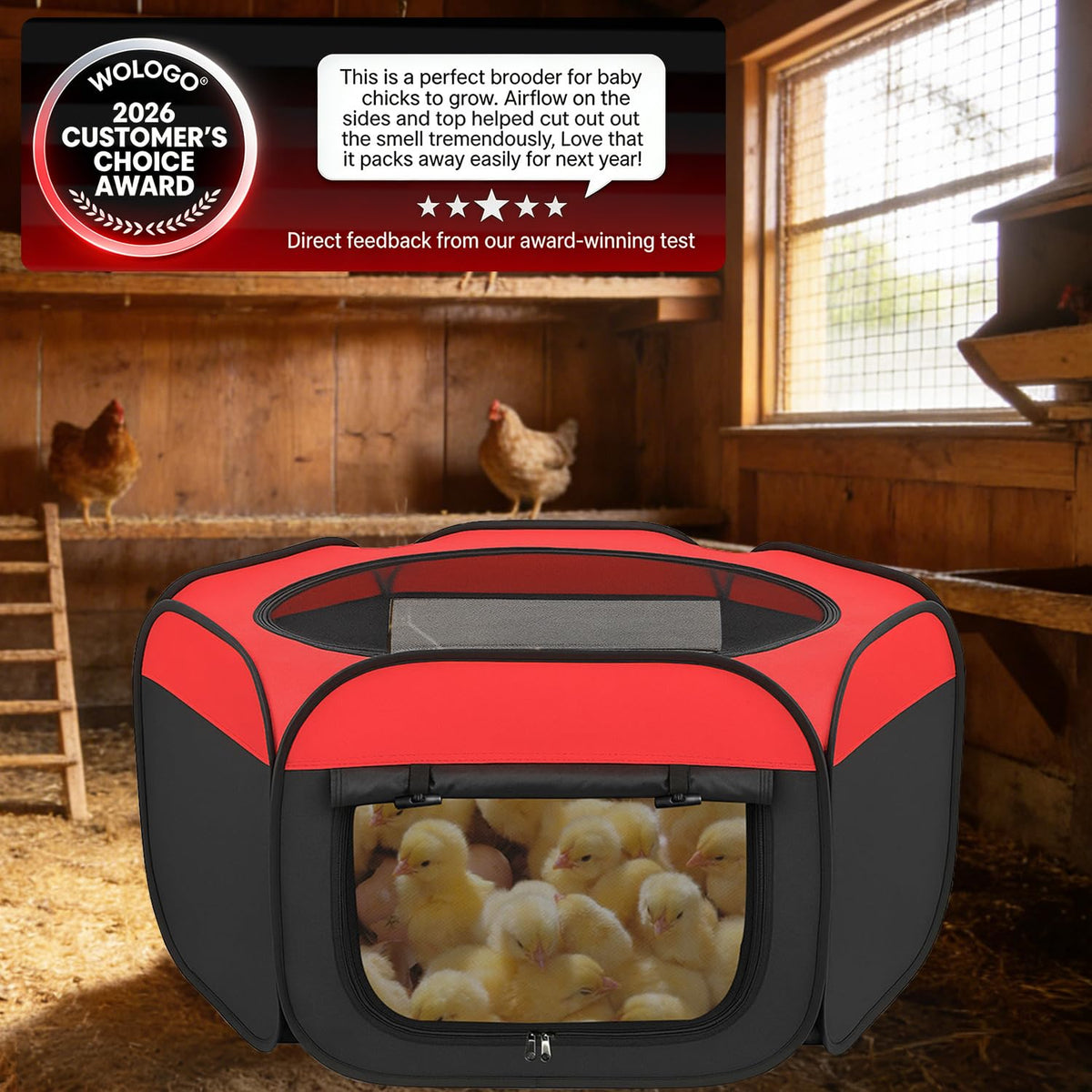WOLOGO chicken brooder box three-sided mesh for airflow