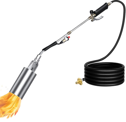 WOLOGO propane torch weed burner with 30-inch arm for fast outdoor weed control.
