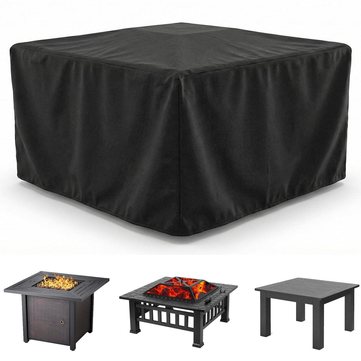 WOMACO heavy-duty square cover over a fire pit protecting from rain