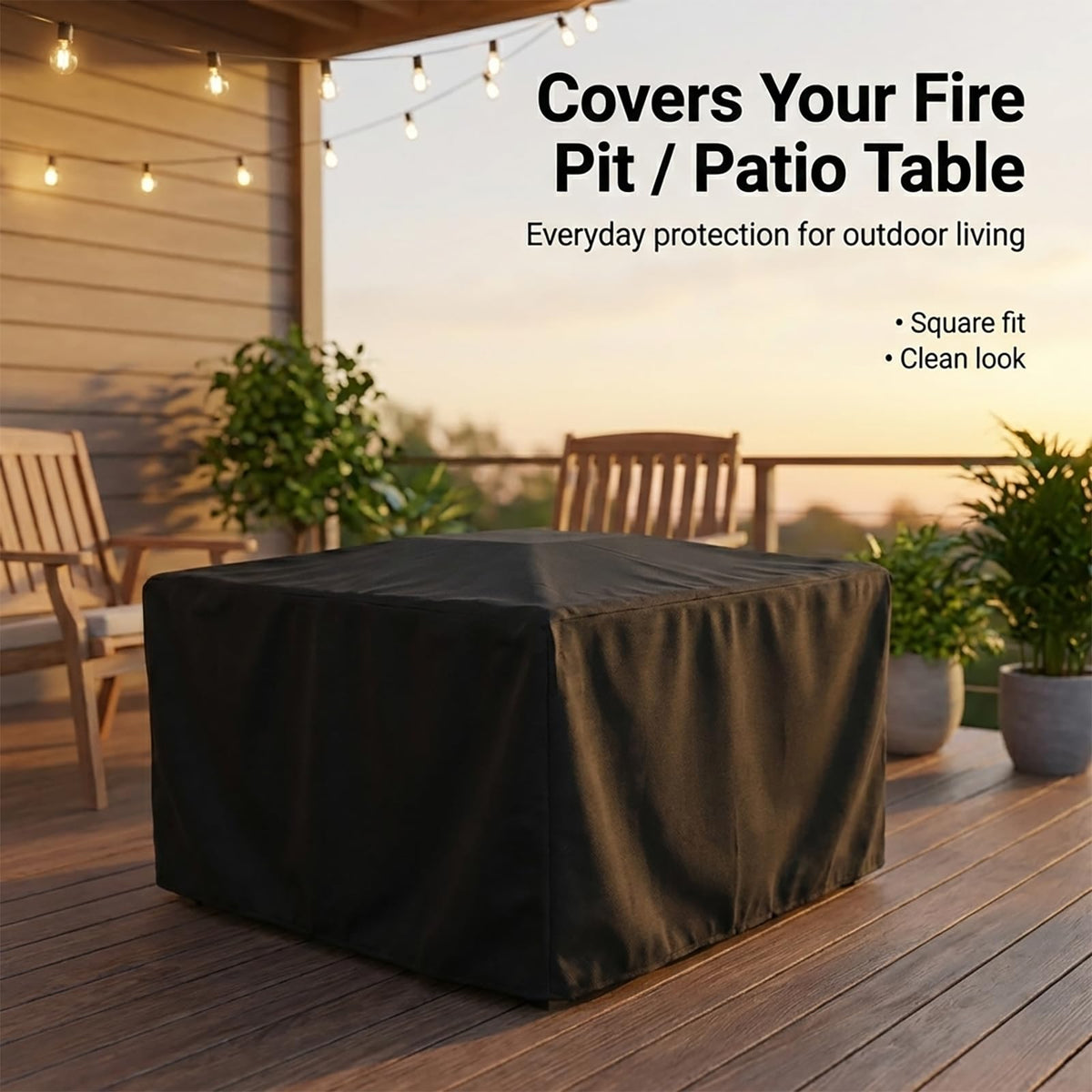 WOMACO square fire pit cover close-up of double-stitched seams for durability