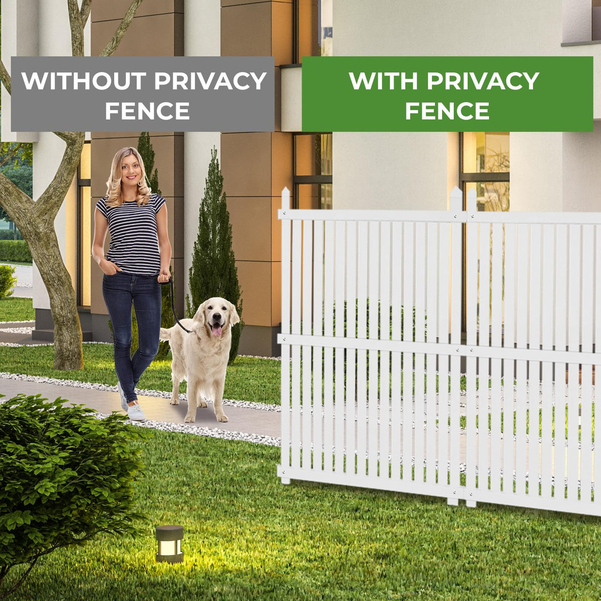 WOMEDUAL noise-reducing fence around AC unit enhances outdoor comfort.