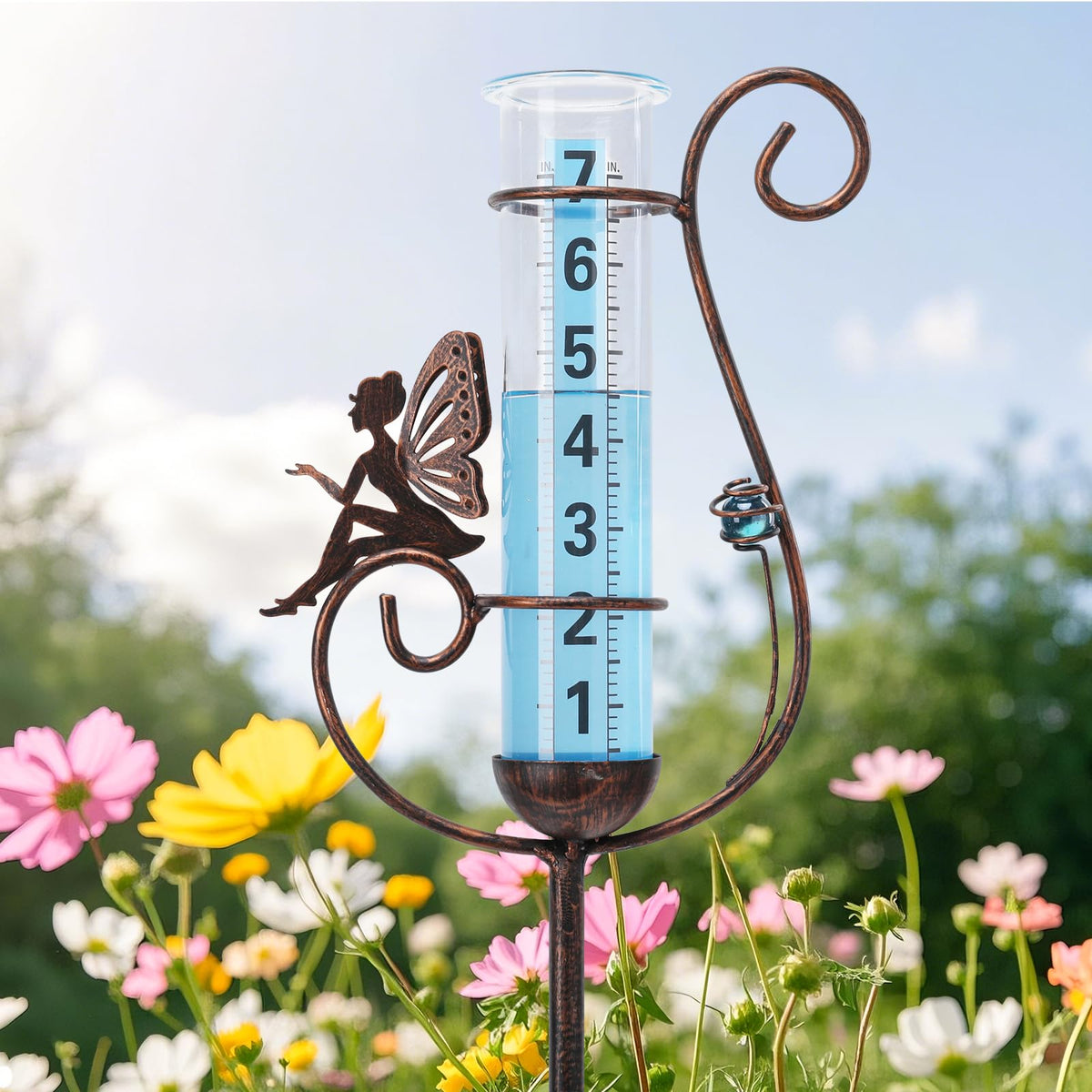 Wonder Garden 36-inch rain gauge provides visible measurements for accurate watering.