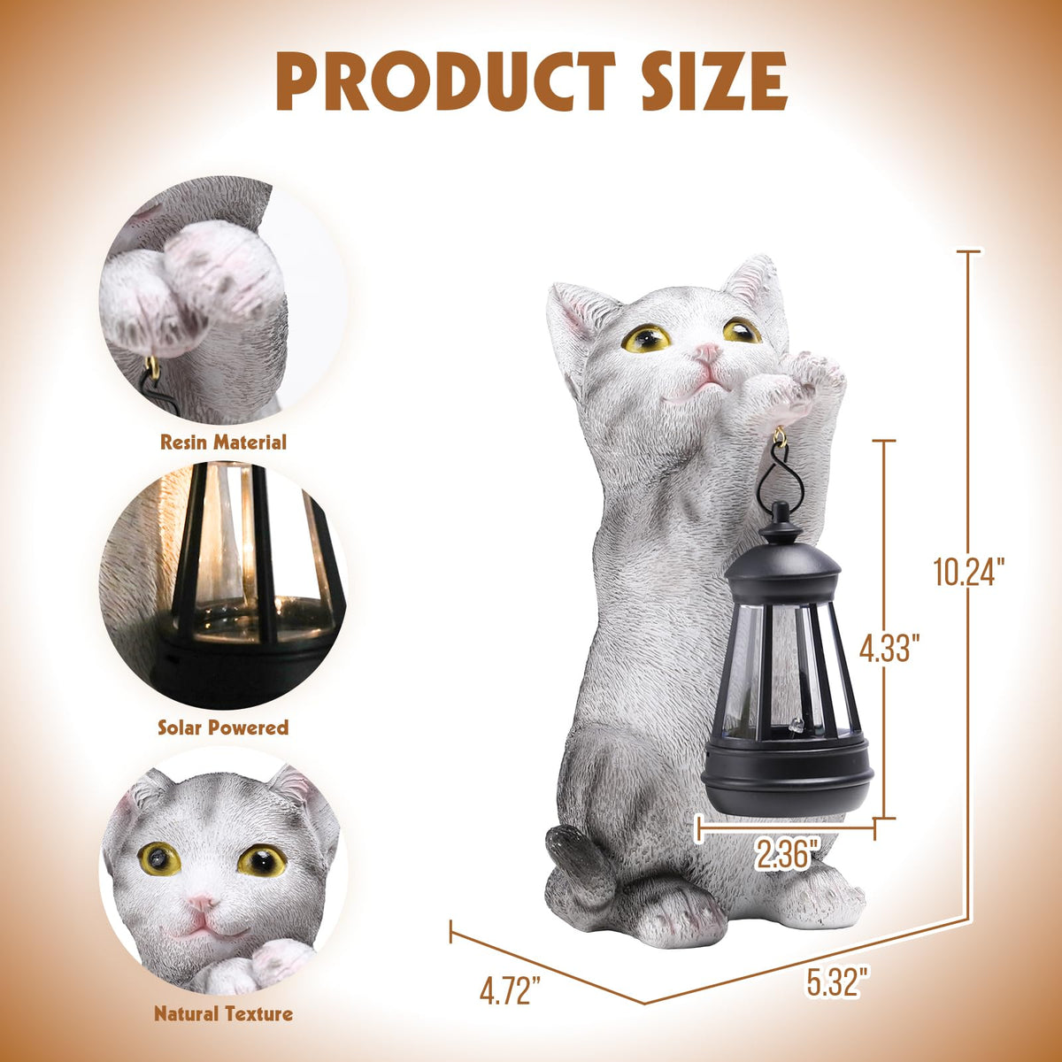 Wonder Garden lawn art cat statue shows weatherproof resin for all seasons.