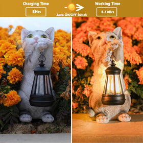 Wonder Garden outdoor cat sculpture lights up softly for evening yard decor.