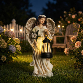 Wonder Garden patio angel ornament enhances garden ambiance day and night.
