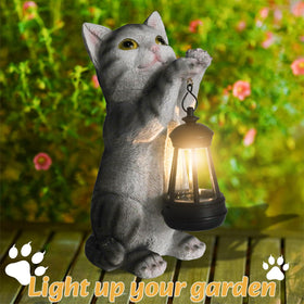 Wonder Garden porch cat light statue sits gracefully on porches and balconies.