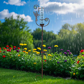 Wonder Garden rain gauge shows blue-striped measurement for quick distant readings.