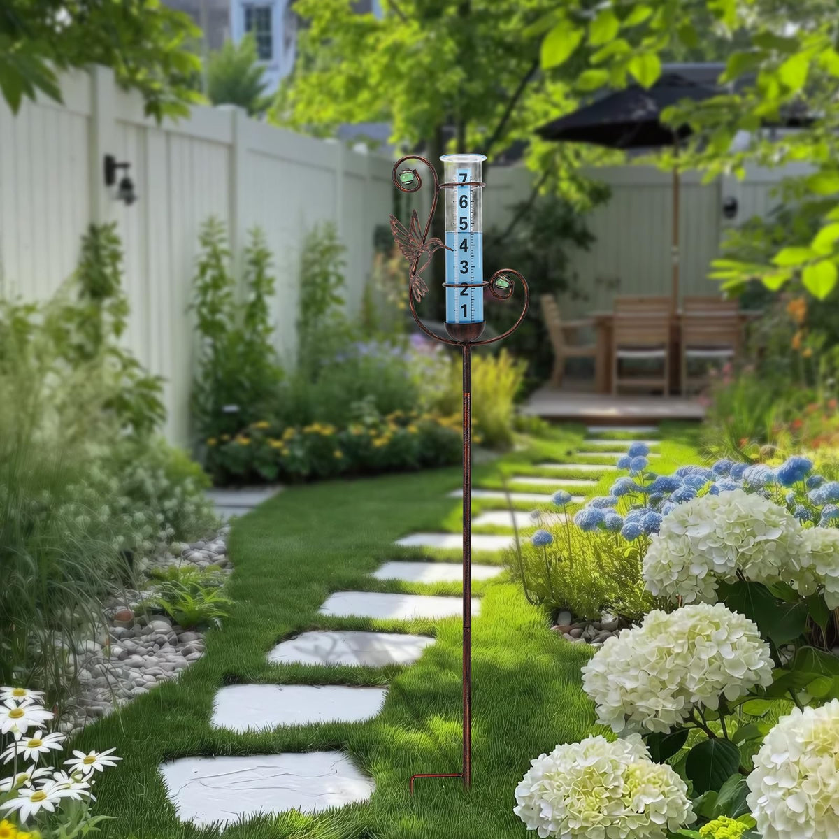 Wonder Garden rain gauge uses freeze-proof glass for long-lasting outdoor use.