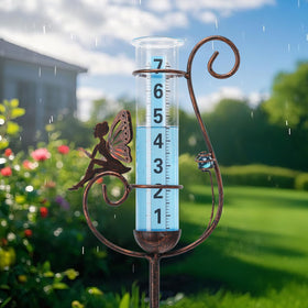 Wonder Garden rain gauge outdoor shows rainfall levels for precise plant care.