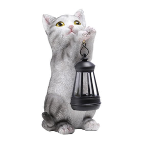 Wonder Garden solar cat garden statue with lantern for outdoor ambiance.