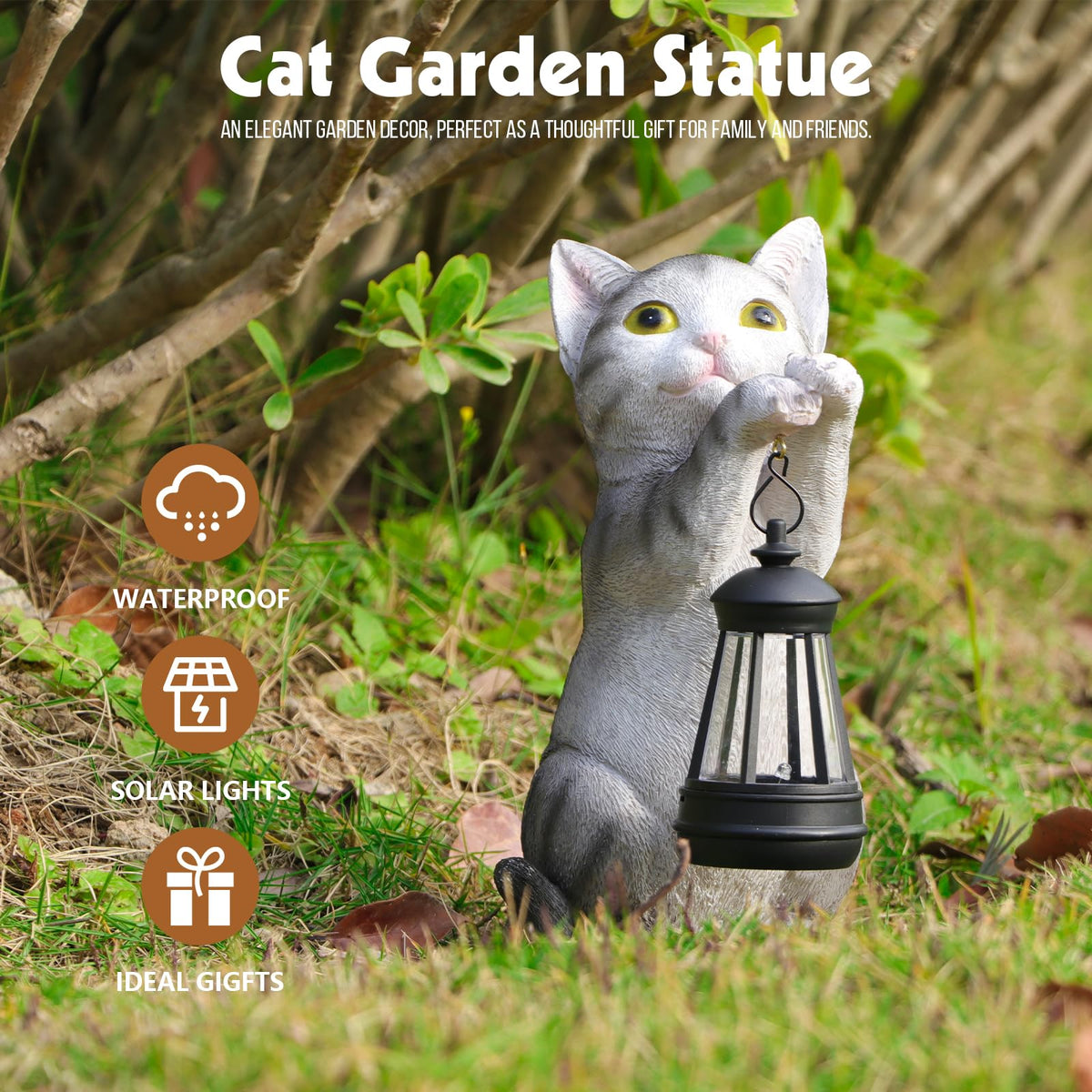 Wonder Garden solar powered cat lighting brightens pathways and steps.
