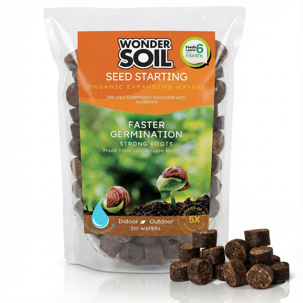 Wonder Soil seed pellets expansion view shows nutrient-rich seed-starting base.