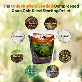 Wonder Soil seed pellets nutrients visible when hydrated for faster germination.