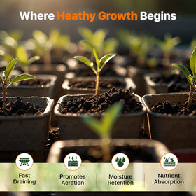 Wonder Soil seed pellets packaging label emphasizes organic components and easy prep.