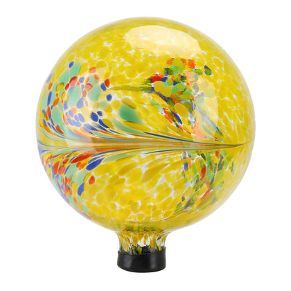 Wonder Solar gazing ball yellow globe enhances outdoor decor with a reflective focal point.