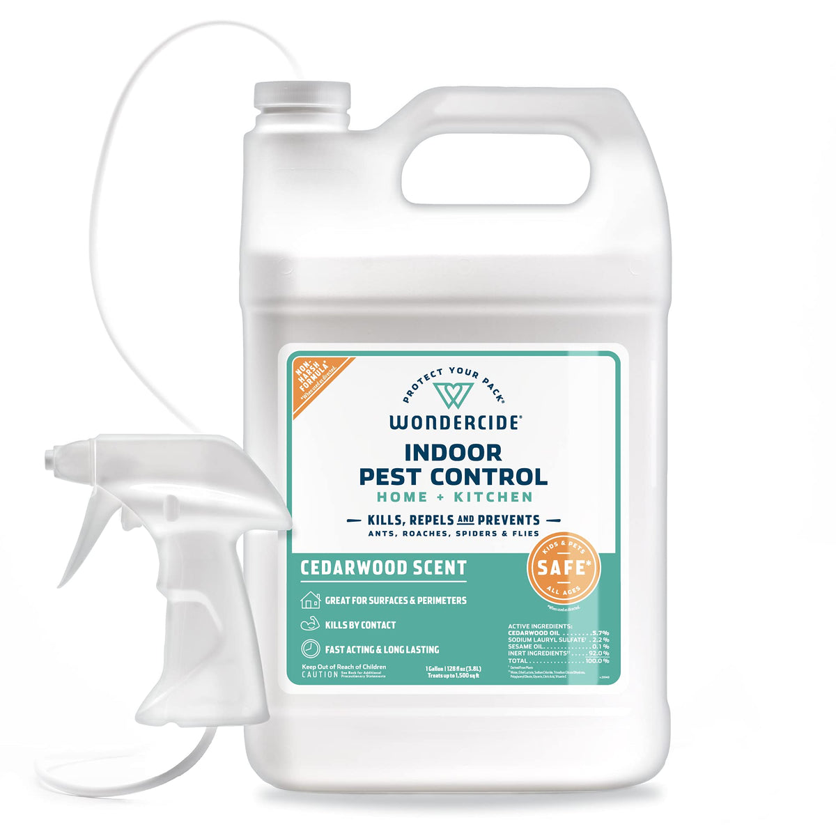 Wondercide Cedarwood indoor pest control spray bottle showing plant-powered protection.