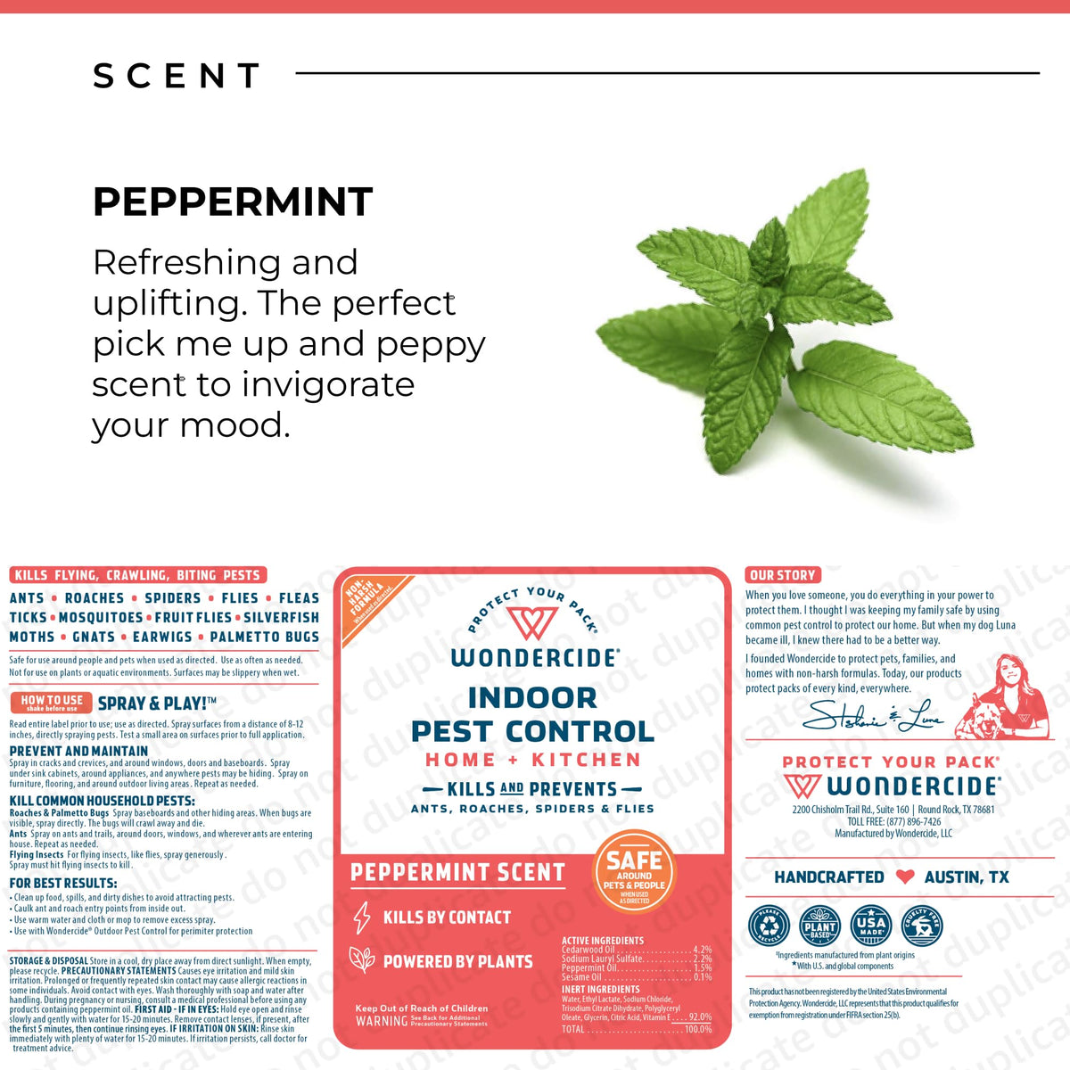Wondercide USA-made label detail signals quality and cruelty-free formula