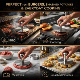 Wonderful Cuisine burger press on grill demonstrates ideal patty formation