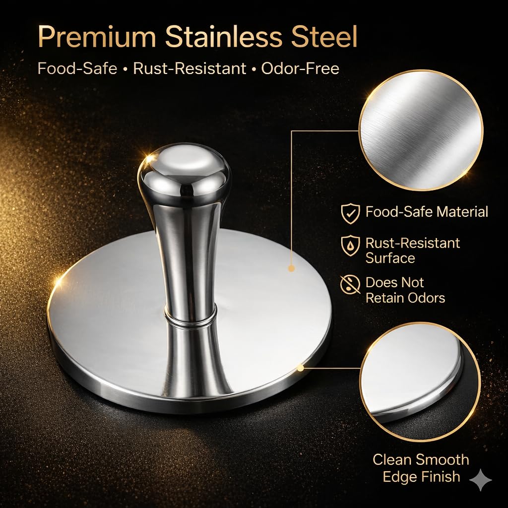 Wonderful Cuisine flat press surface ensures even patties and better searing results