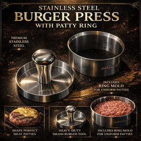 Smash burger on grill using Wonderful Cuisine press for a blistered crust