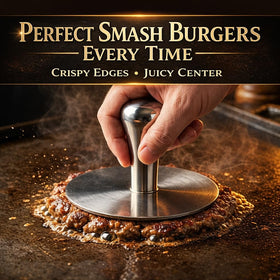 Wonderful Cuisine stainless steel burger press with ergonomic handle for comfortable grilling