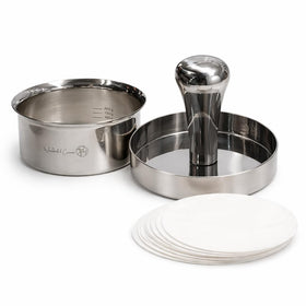 Wonderful Cuisine burger press in stainless steel for even patties and professional results