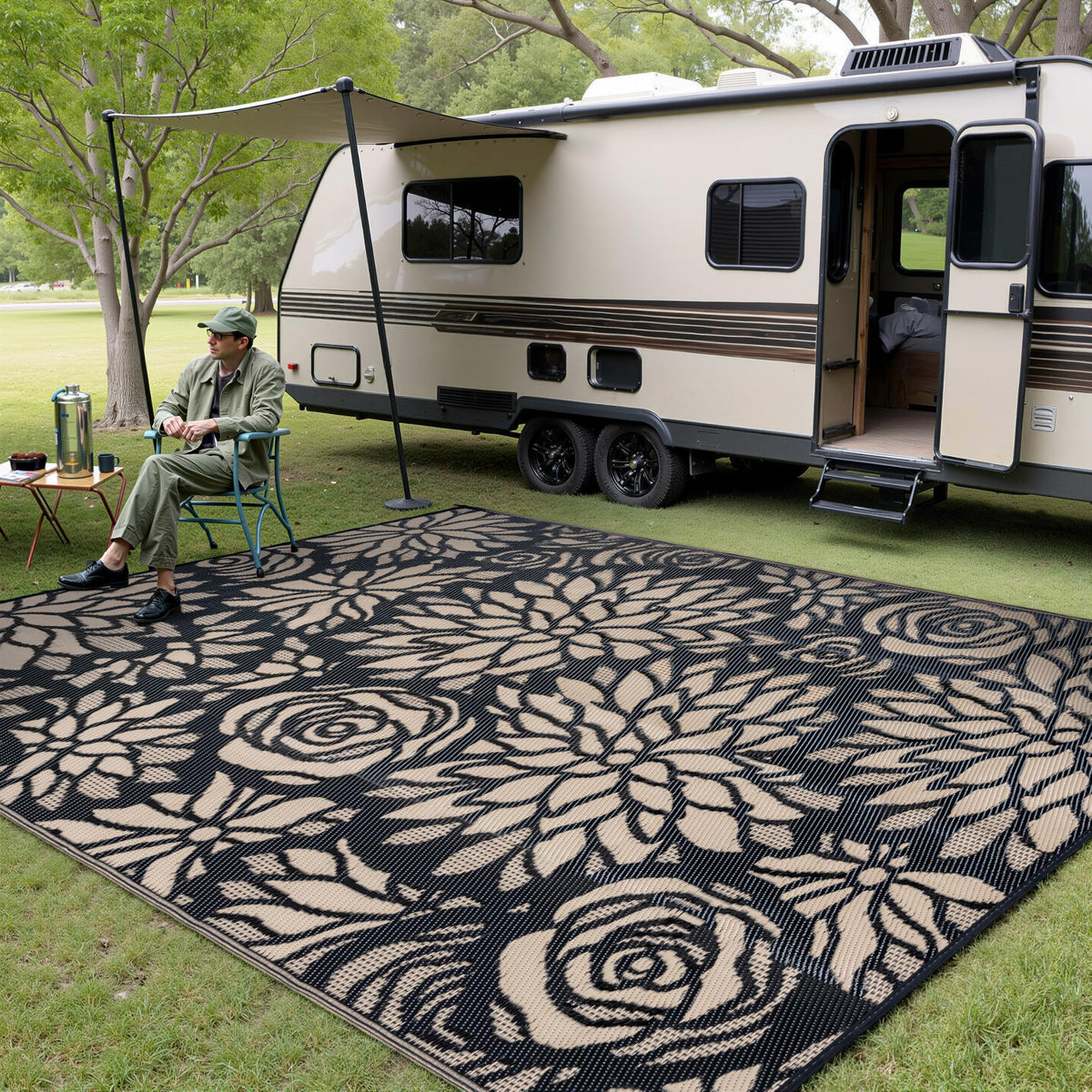 WondRg reversible straw rug offers two-sided styling for flexible outdoor decor.