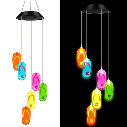 Wonderjune tropical slipper wind chime with LED lights enhancing outdoor decor